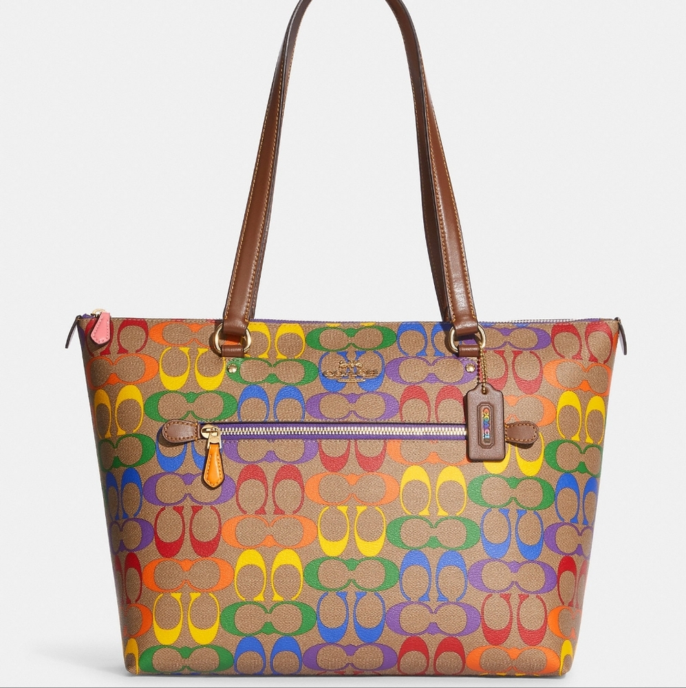 Gallery Tote In Rainbow Signature  Canvas - Pride -  NWT